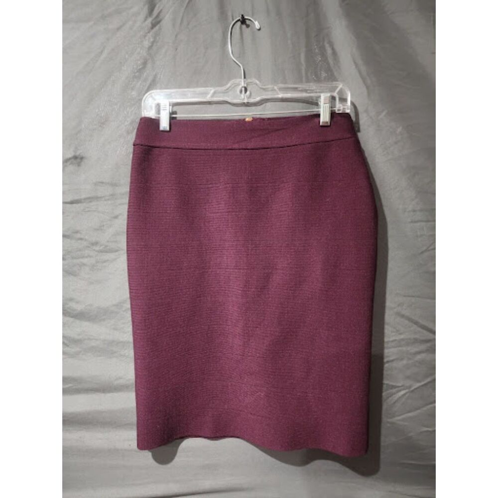 New Look Burgundy Plum Bandage Pencil Skirt Exposed Gold Zipper Size Large